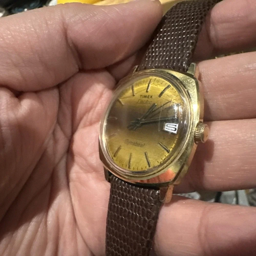 Works VTG Timex Electric Dynabeat Sunburst Mens Watch Gold Stuller Strap 34mm 7" - Picture 11 of 13